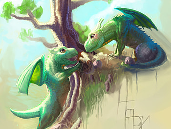 Art, Dragons, Wood, Young, Tree, Cubs HD wallpaper