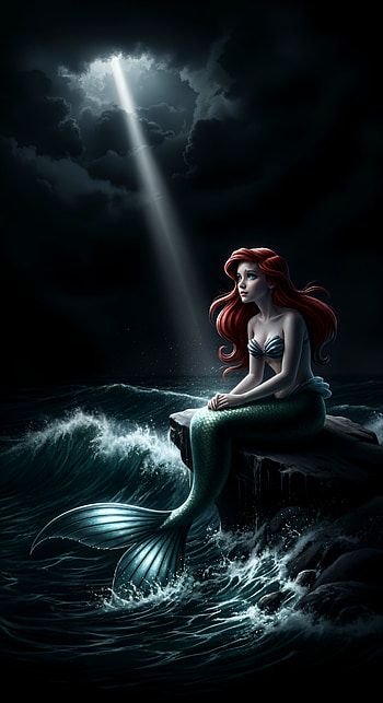 The Little Mermaid: Enchanted Night Glow , mermaid, ocean, night, sea HD phone wallpaper