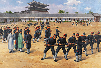 Training of the Capital Guard (Siwidae), military, soldier, Korea, artistic, painting HD wallpaper