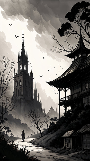 Gothic Dreamscape: A Haunting , gothic, castle, temple, silhouette, fantasy HD phone wallpaper