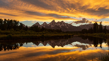 Grand Teton National Park, mountains, mountain, tree, trees, sunset, sky, lake, nature HD wallpaper