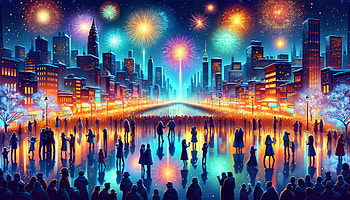 New Year's Eve Fireworks Celebration, New Years Eve, city skyline, fireworks, celebration, nighttime HD wallpaper