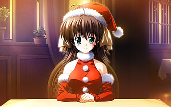anime, girl, brunette, christmas, costume, atmosphere HD wallpaper