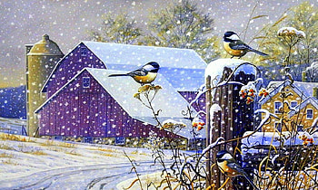 birds in winter, farms, winter, birds, country HD wallpaper