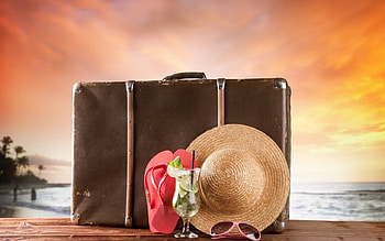 Vacation Begins, slipper, Vacation, hat, case HD wallpaper