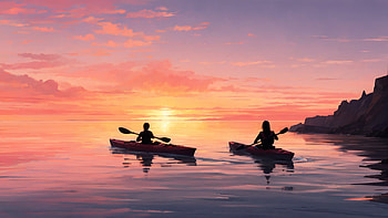 Kayaking, kayak, sunset, sea, sky, cloud HD wallpaper