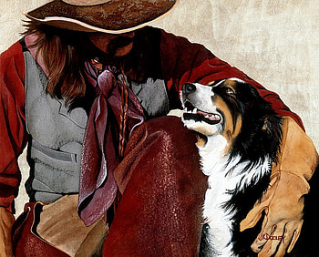 Me And My Buddy, dog, buddy, painting, cowboy, friends HD wallpaper