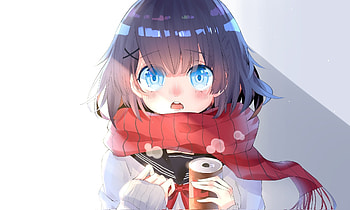Curious, anime girl, beautiful, blue eyes HD wallpaper