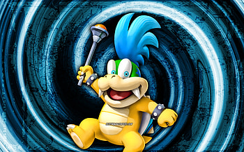 Larry Koopa, blue grunge background, vortex, Super Mario, cartoon dinosaur, Super Mario characters, Super Mario Bros, Larry Koopa Super Mario HD wallpaper
