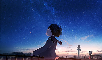 Starry night, anime girl, original HD wallpaper
