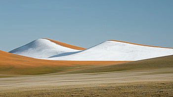 Snowy Hills Sit In A Yellow Landscape, snow, hill, yellow, landscape, sky, nature HD wallpaper