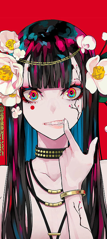 Anime girl red, organ, hair HD phone wallpaper