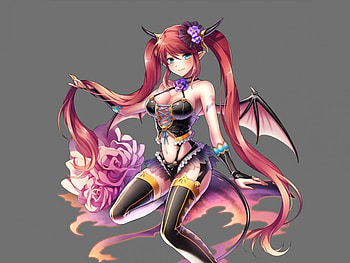 Pink Rose, devil, long hair, beauty, rose, cg, flower, twintails, , female, plain, sexy, wings, tails, hot, girl, beautiful, demon, anime girl, simple, anime, redhead HD wallpaper