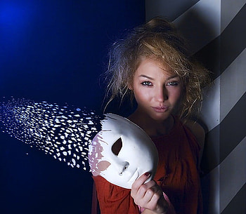 The real person behind the mask, disintegrating, mask, reality, reveal, woman HD wallpaper