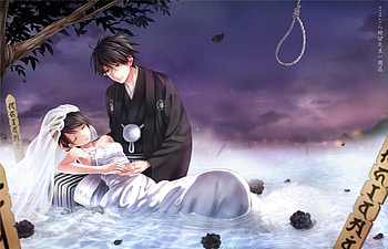 Fuura Kafuka ♡ Itoshiki Nozomu, yukata, rope, nice, flower, couple, short hair, female, handsome, sexy, sweet, hot, veil, girl, anime girl, anime, pretty, romantic, guy, lovely, kimono, lover, cute, floral, sleeping, dress, , male, water, sleep, romance, black hair, boy, lying, love, bride, gown HD wallpaper