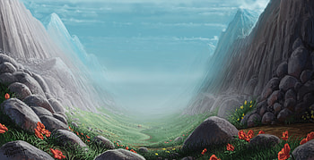 Valley, mountains, art, fantasy HD wallpaper