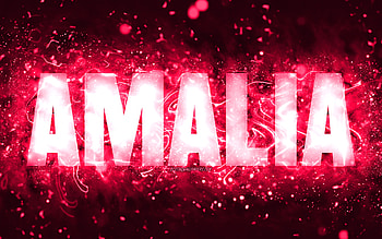 Happy Birtay Amalia, , pink neon lights, Amalia name, creative, Amalia Happy Birtay, Amalia Birtay, popular american female names, with Amalia name, Amalia HD wallpaper