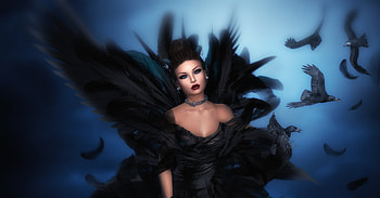 Raven Queen, blue, rendering, black, bird, pasare, girl, raven, feather, fantasy, susanne drechsler, luminos, queen HD wallpaper