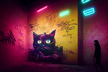 Neon cat graffiti, AI Art, artistic, graffiti HD wallpaper