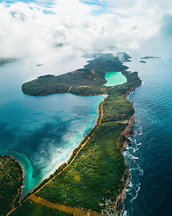 Aerial view, coast, tropical island, nature HD phone wallpaper