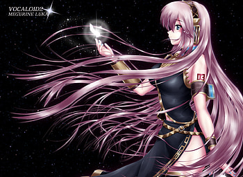 The One Shining Luka, black, luka, tears, cute, tear, vocaloid, long hair, dress, feather, magical, megurine luka, female, sexy, magic, hot, girl, pink hair, dark, star, anime girl, anime, fantasy, light, space HD wallpaper