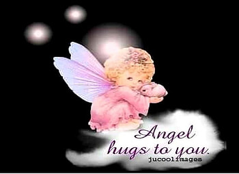 Angel hugs to you, flowers, angel, hugs, cloud, rabbit HD wallpaper