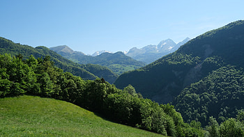 Trees Hills Mountains Forest Slope Under Blue Sky During Daytime Nature HD wallpaper