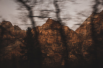 Nature, Trees, Mountains, Rocks, Blur, Smooth, Brown HD wallpaper