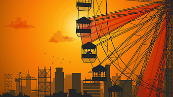 Sunset, Ferris wheel, artwork HD wallpaper