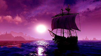 Purple Moonlight Sailing, sea, boat, moonlight, art, sailing, sky, nature HD wallpaper