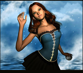 Blue, abstract, fantasy, sky, girl, bue, water HD wallpaper