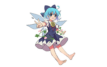 Cute, cirno, wings, minimal, bare foot HD wallpaper