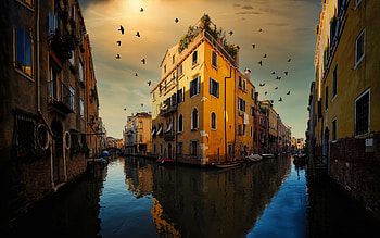 Venice, evening, sunset, buildings, Venice canals, Venice cityscape, Italy HD wallpaper