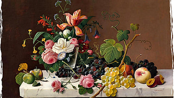 Fruits and flowers, still life, fruit, apple, art HD wallpaper