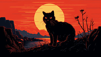 Black Cat Sunset Silhouette, Black Cat, Animal, cat HD wallpaper
