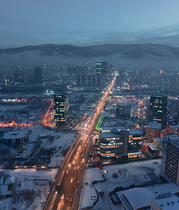Cities, Snow, City, Building, View From Above, Mountain, Road HD phone wallpaper
