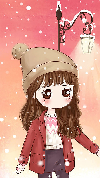 Cute Cartoon Girl, Winter Season, winter, cap HD phone wallpaper