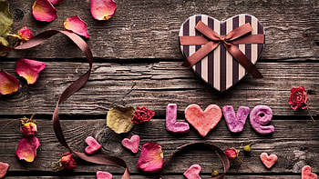 Love, Petals, Table, Box, Heart HD wallpaper