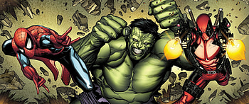 Hulk, Spider-man, Deadpool, Comics, Artwork, Marvel HD wallpaper