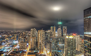 Cities, Building, Lights, Night City, Skyscrapers, Chicago HD wallpaper
