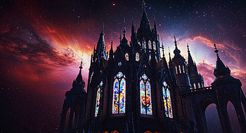 Sci-Fi Castle: A Stunning Ultra Experience, sci fi castle, castle, stained glass, Night Sky, fantasy HD wallpaper