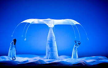 WHITE FLOWER PUPPETS, blue, two, white, flower, puppets, girls HD wallpaper
