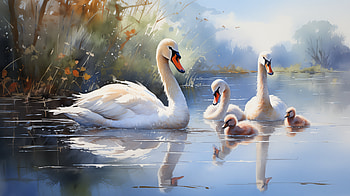 Mute Swan Family - Elegant Cygnets and Swans on Water, mute swan, cygnet HD wallpaper