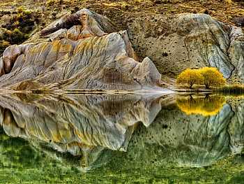 Lake reflections, blue, blue lake, beautiful, rocks, reflections, mountain, lake, emerald, green, trees, nature, water HD wallpaper