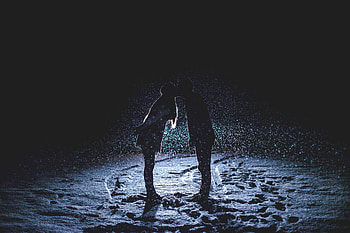 Night, Love, Couple, Pair, Kiss, Snowfall HD wallpaper