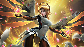 Mercy Overwatch , Angelic healer, Guardian angel, Protecting her team HD wallpaper