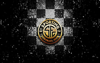 Sporting San Jose FC, glitter logo, Liga FPD, white black checkered background, soccer, Costa Rican football club, Sporting San Jose logo, mosaic art, football, Sporting San Jose HD wallpaper