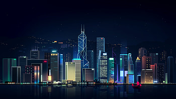 Futuristic city, Neon lights, Urban skyline at night, Supernatural cityscape HD wallpaper