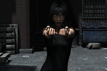 Come with me, black, blue eyes, 3d, woman HD wallpaper