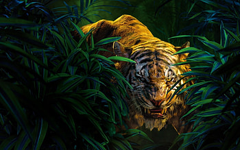 The Jungle Book (2016), animal, The Jungle Book, tiger, poster, disney, grass, orange, fantasy, green, movie, shere khan HD wallpaper
